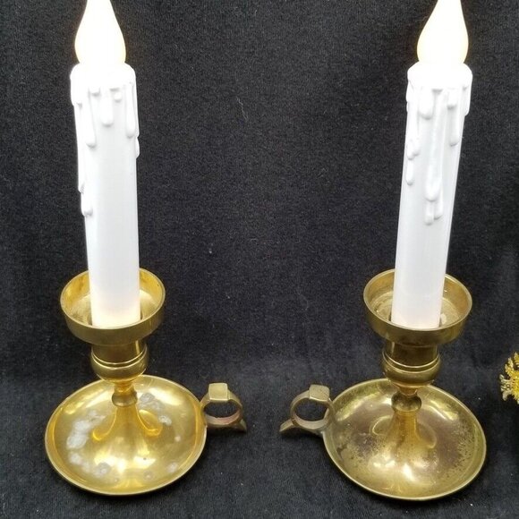 Vintage Solid Brass Candlesticks Battery Operated Twist Gold Handle 10.5" Lot 2 - Picture 9 of 12